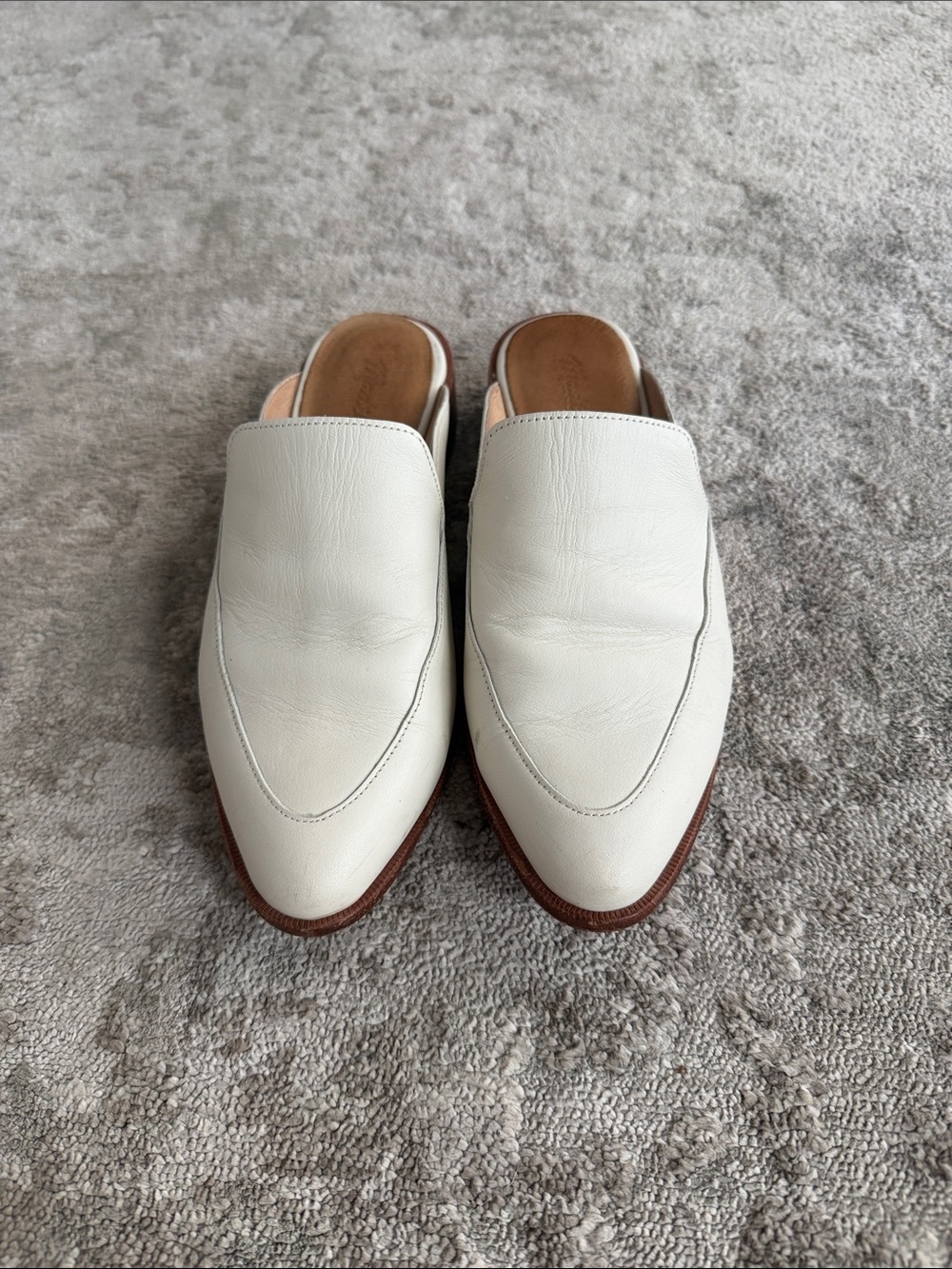 Madewell White Leather Pointed Toe Slip-On Mules